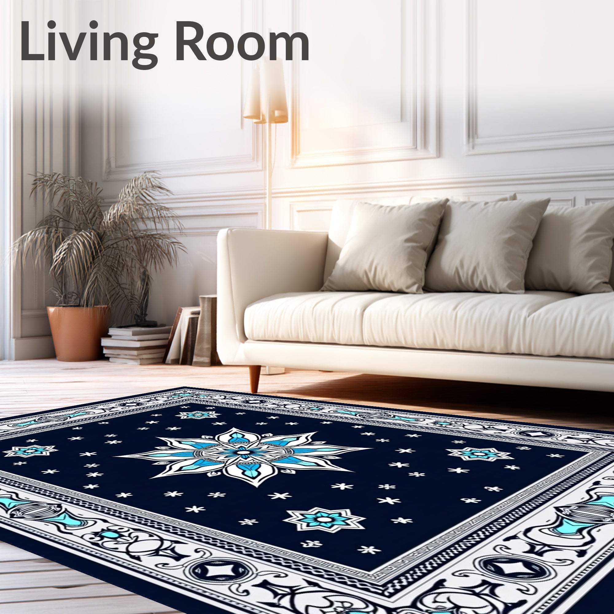 Dark Blue Celestial Star Medallion Rug