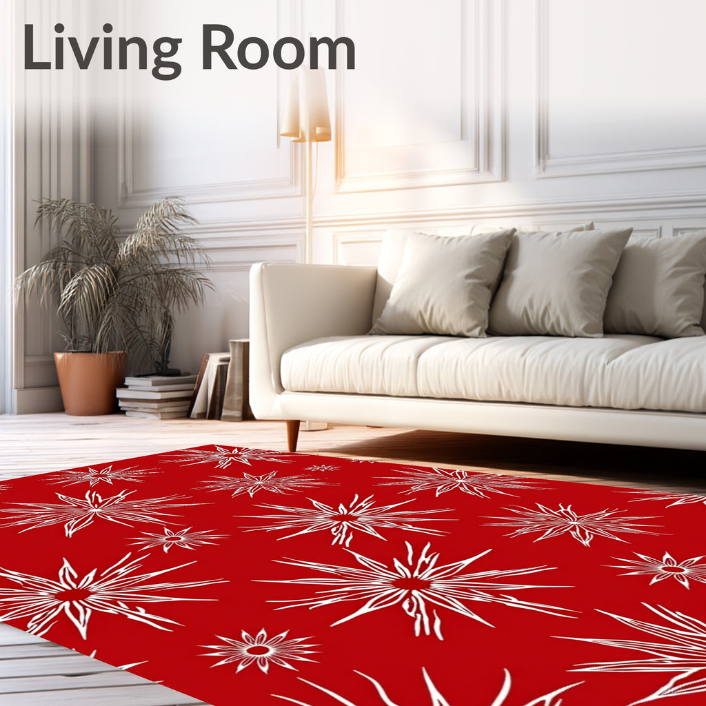 White Starbursts on Red Background Rug