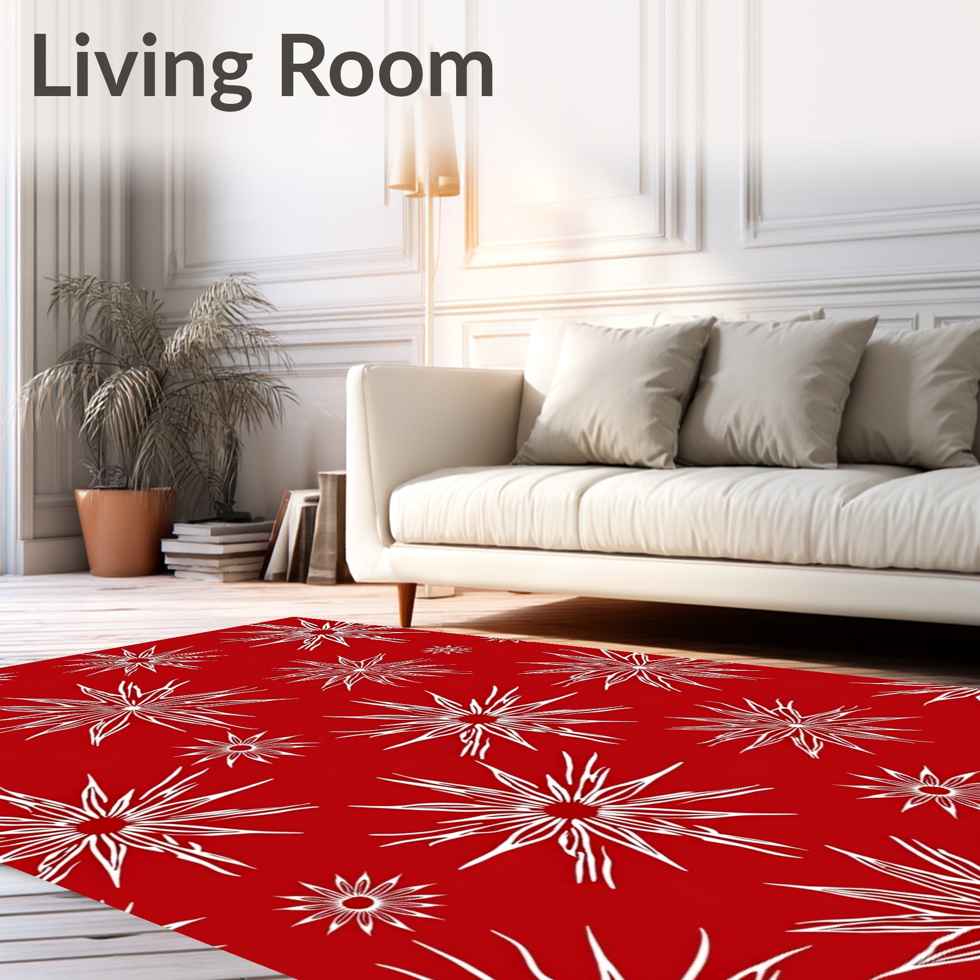 White Starbursts on Red Background Rug