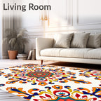 Vibrant Teal Orange Mandala Floral Rug