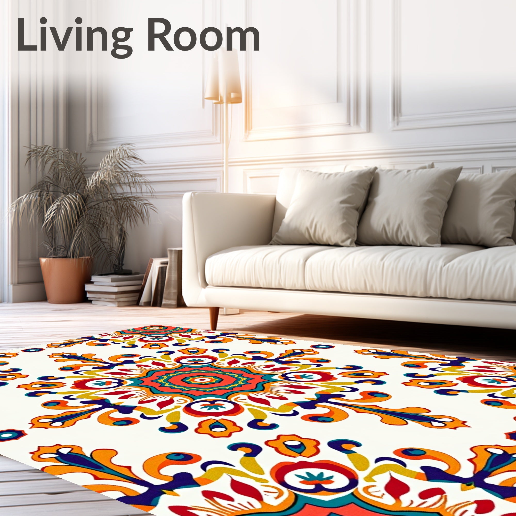 Vibrant Teal Orange Mandala Floral Rug