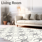 Neutral Gray Floral Petal Overlay Rug