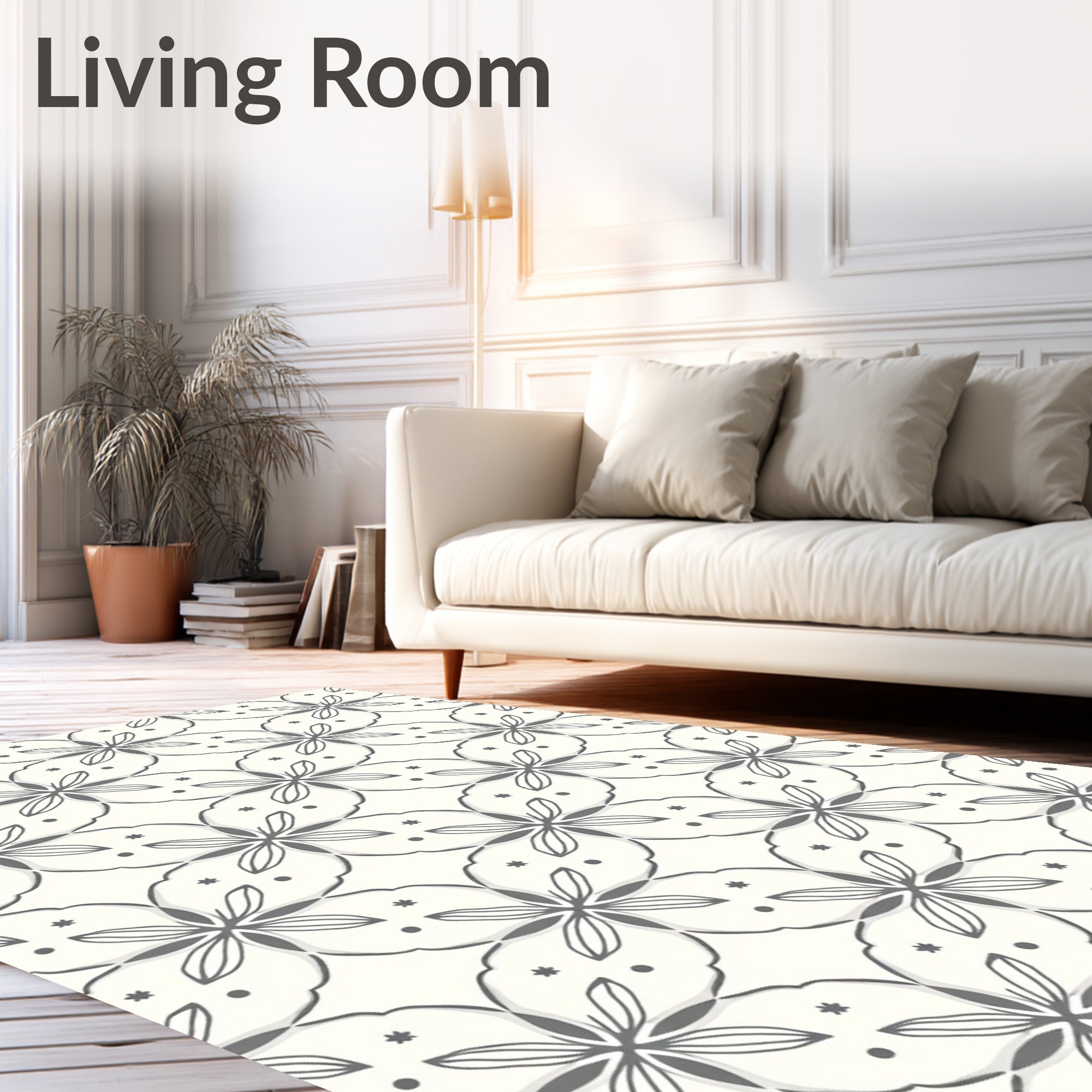 Neutral Gray Floral Petal Overlay Rug