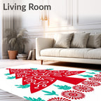 Festive Red Pine Tree Floral Border Rug