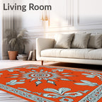 Vibrant Orange Starburst Floral Border Rug