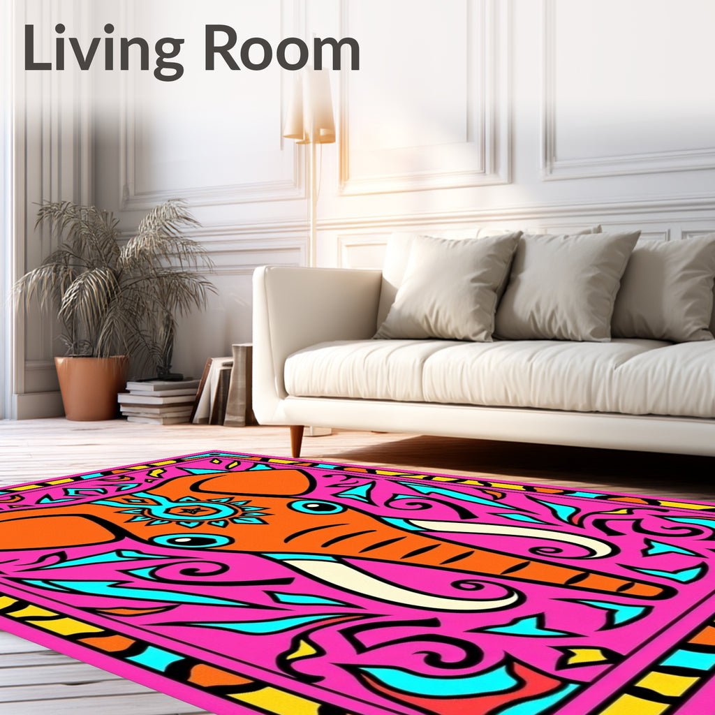 Vibrant Pink Elephant Medallion Art Rug