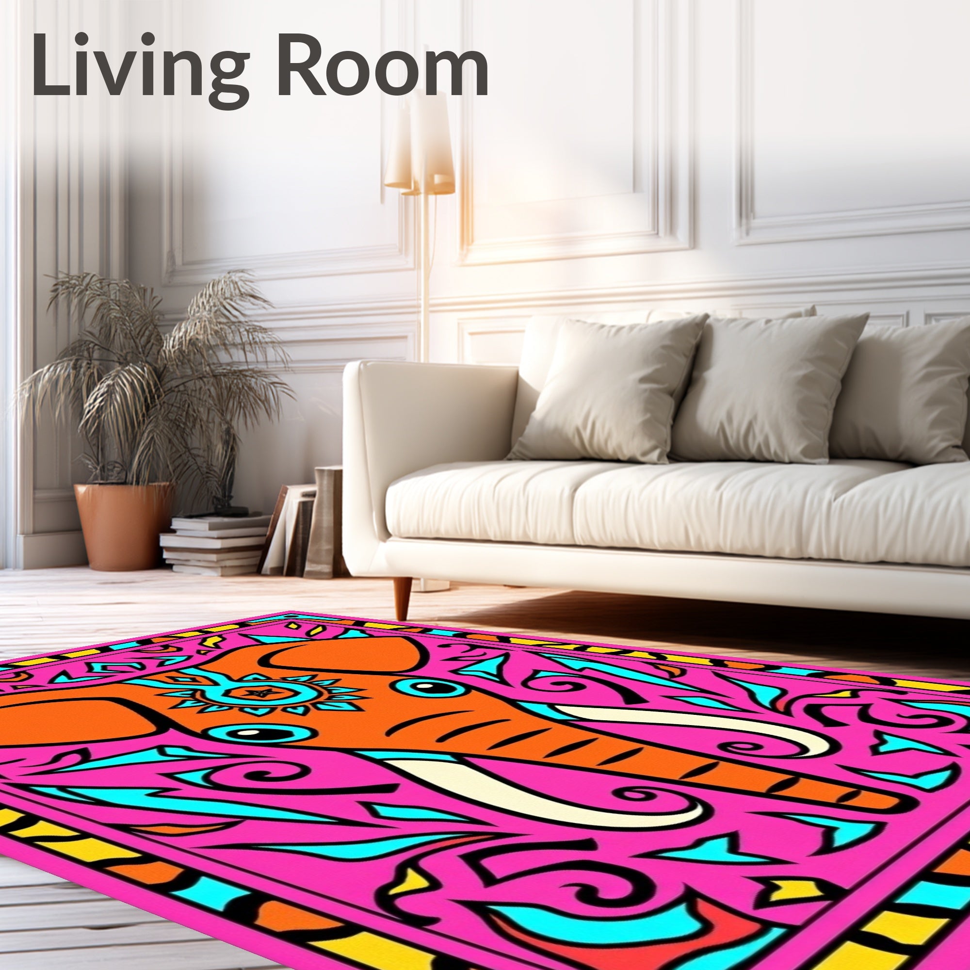 Vibrant Pink Elephant Medallion Art Rug