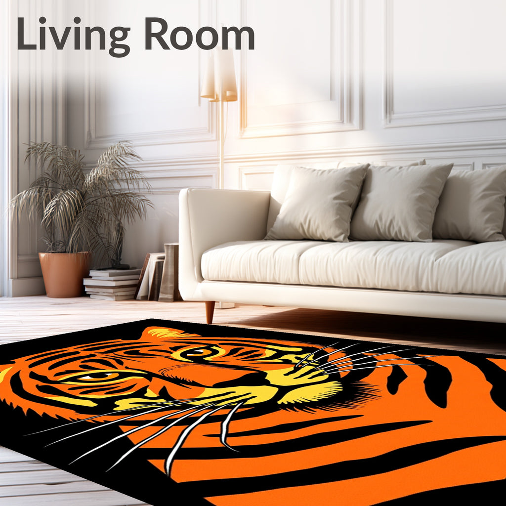 Bold Orange Tiger Face Portrait Rug