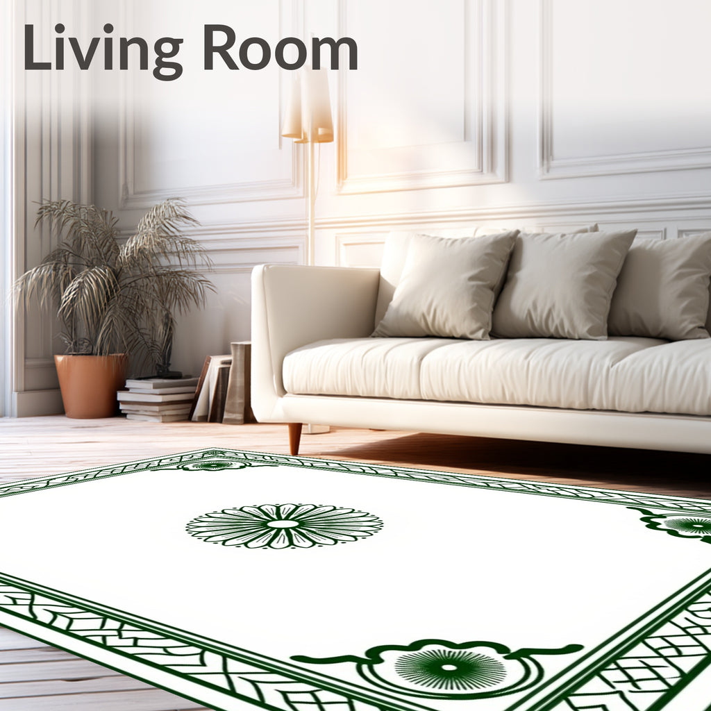 Emerald Green Floral Bordered Statement Rug