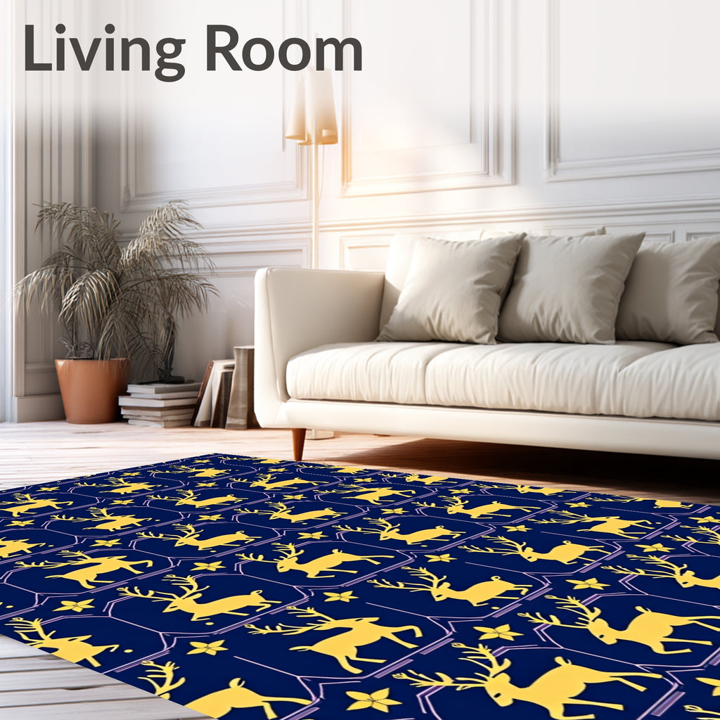 Golden Reindeer Navy Floral Medallion Rug
