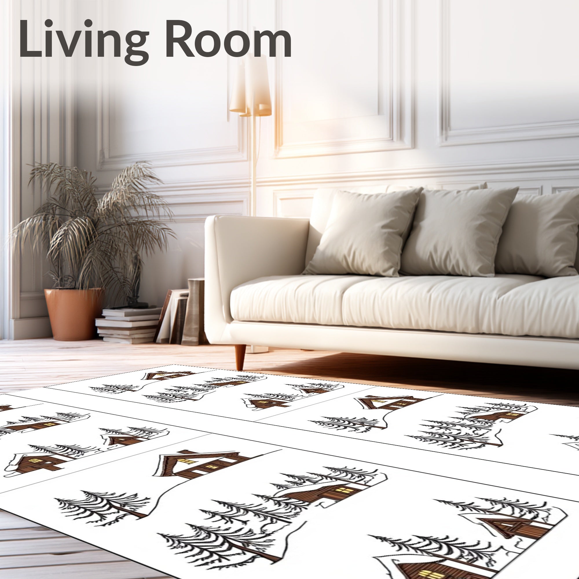 Woodland Winter Cabin Scene Rug