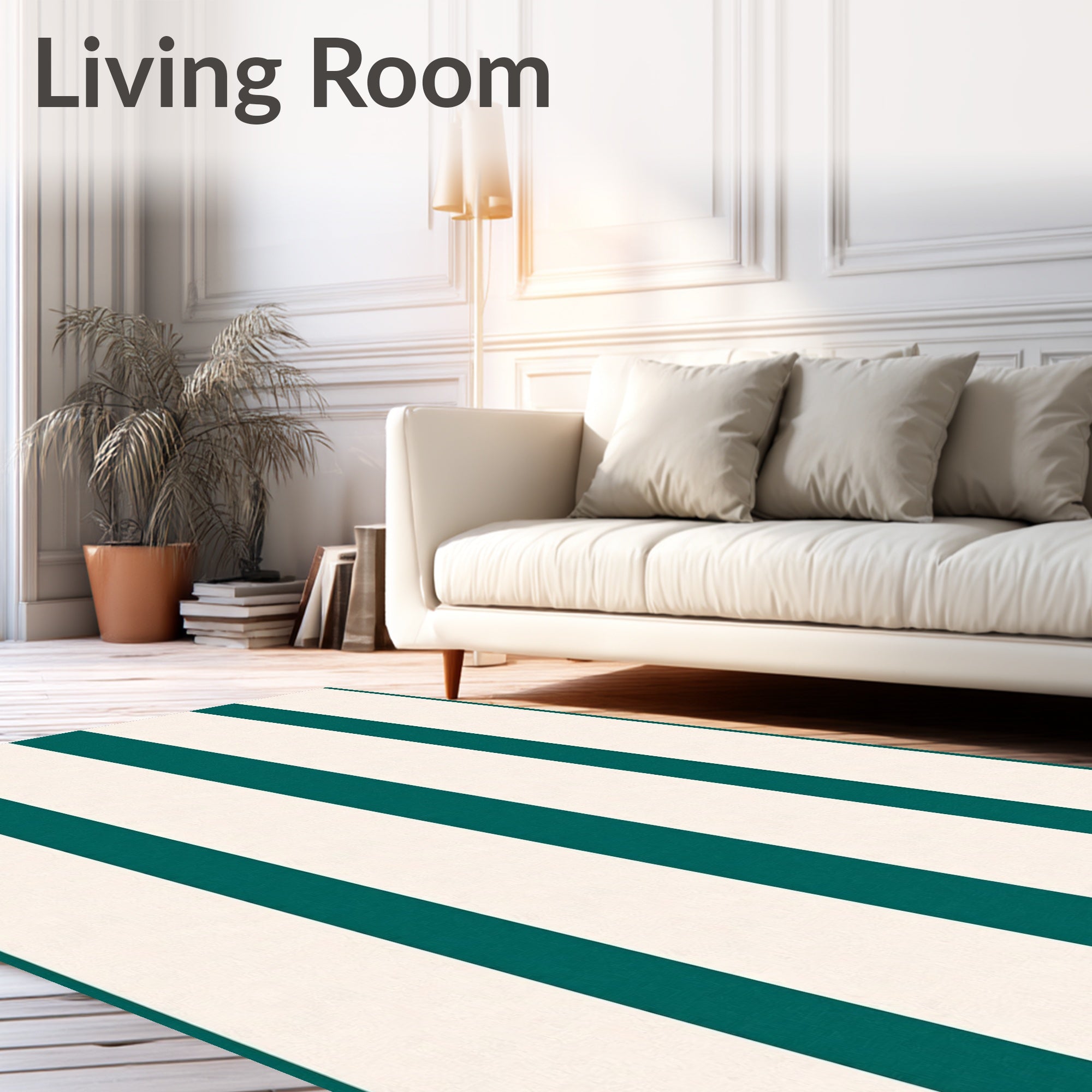 Coastal Teal Cream Stripe Rug