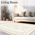 Ornate Cream and Brown Arabesque Rug