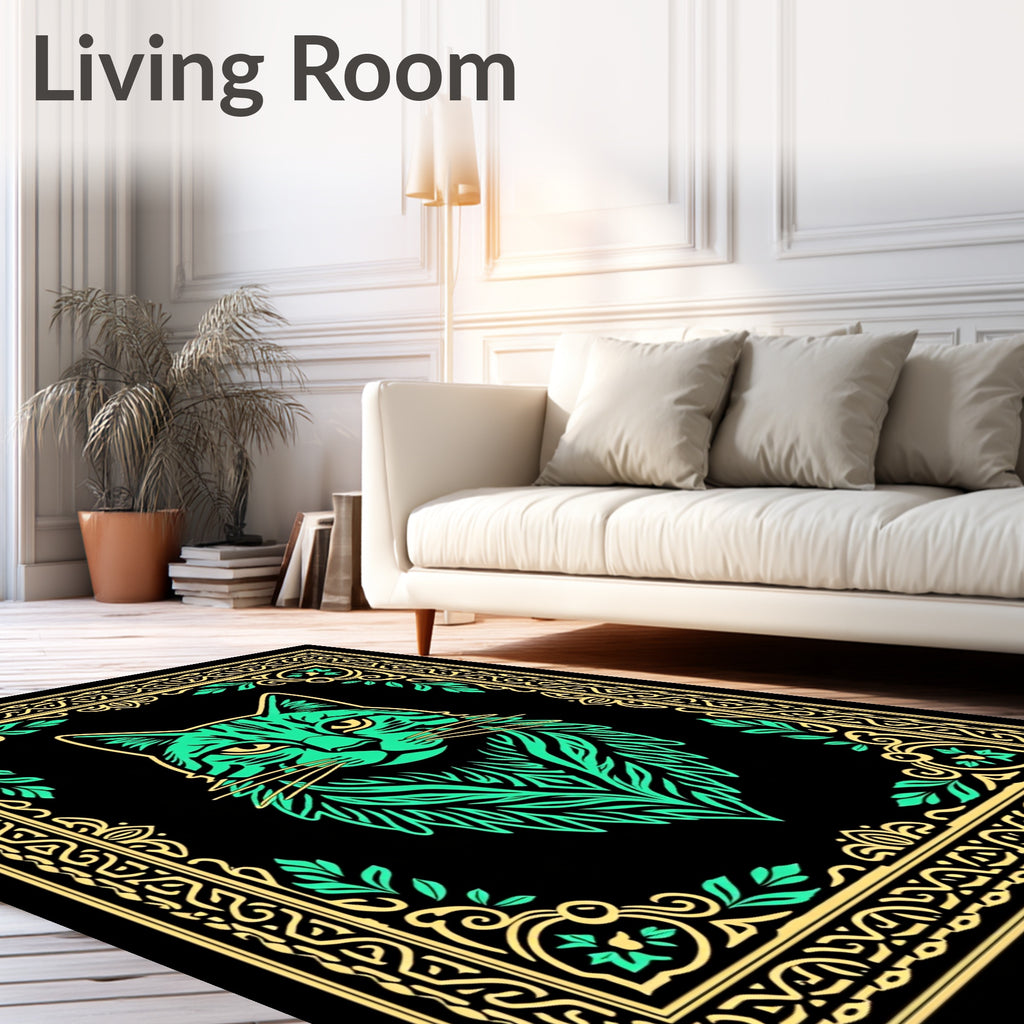Emerald Cat With Golden Border Rug