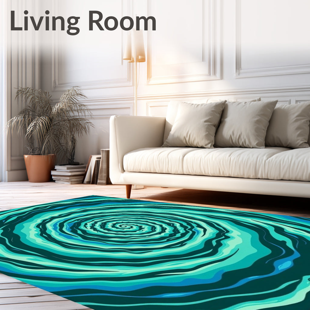 Turquoise Swirl Abstract Ribbon Rug