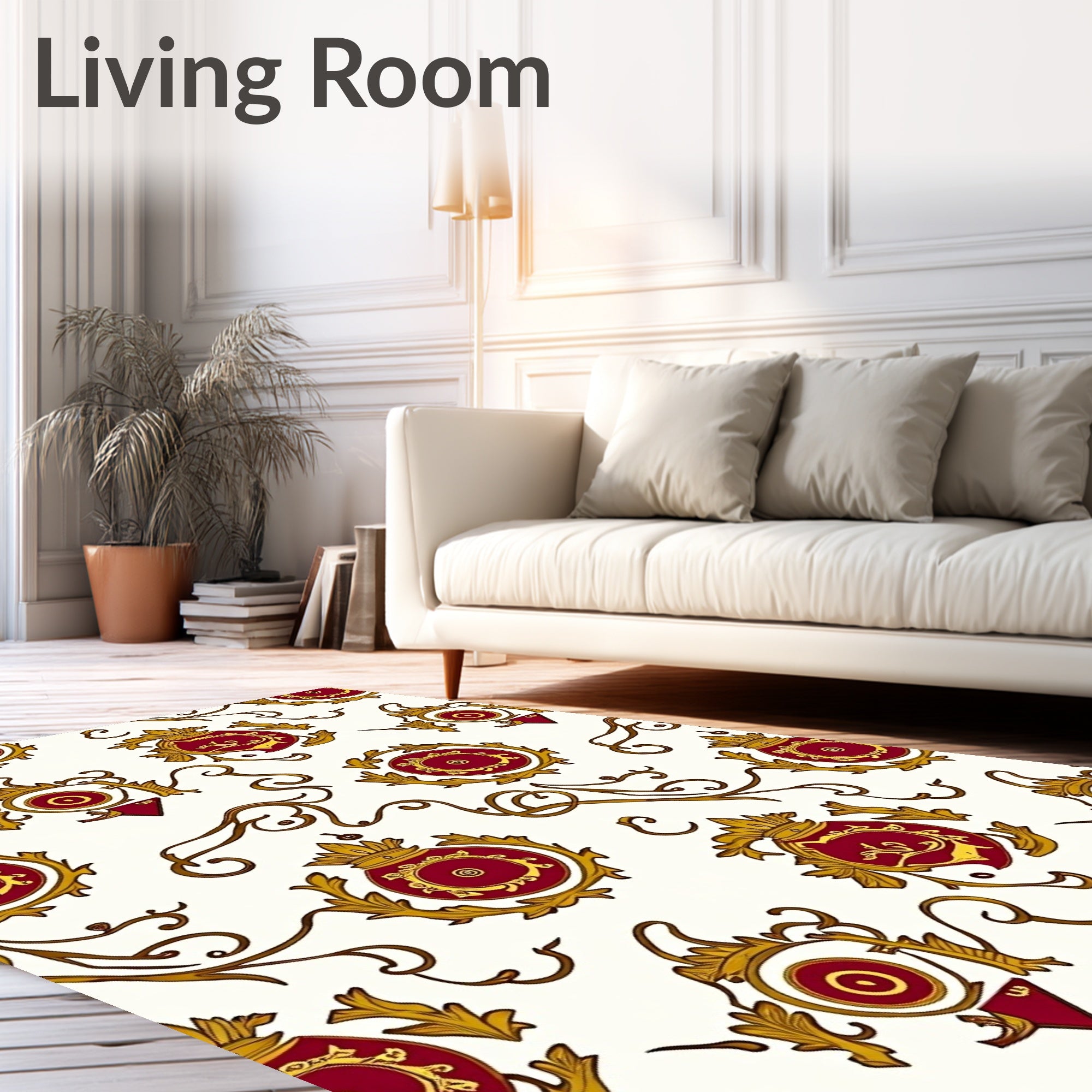 Crimson Gold Flourish Scroll Medallion Rug
