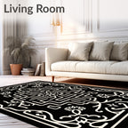 Black Ivory Geometric Medallion Floral Rug