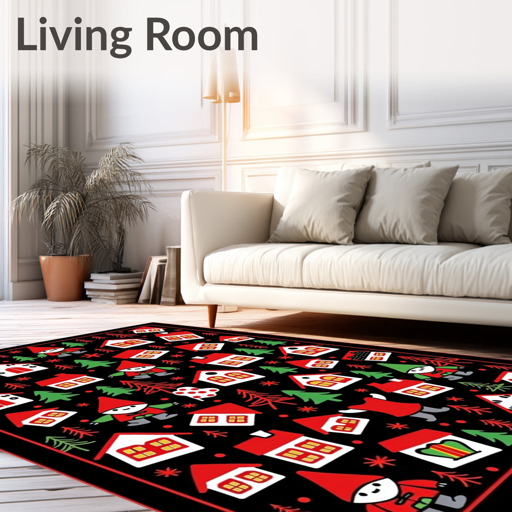 Charming Gnome Village Red White Houses Rug