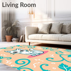 Cute White Kitten Teal Swirl Background Rug