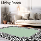 Elegant Black White Floral Scroll Rug