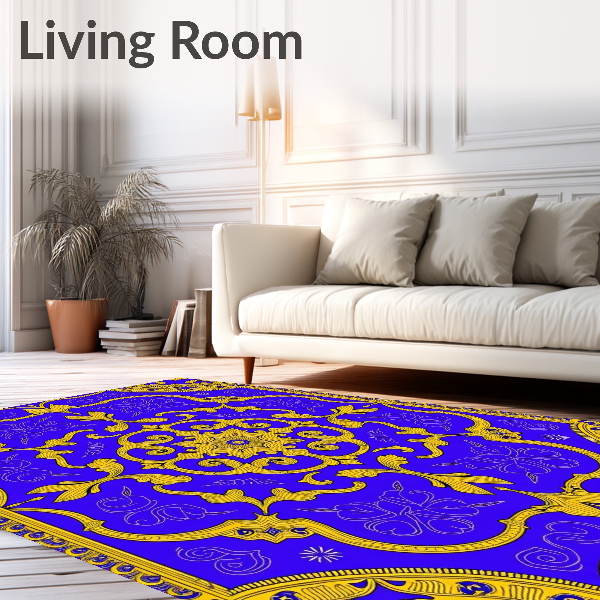 Royal Blue Golden Baroque Symmetry Rug