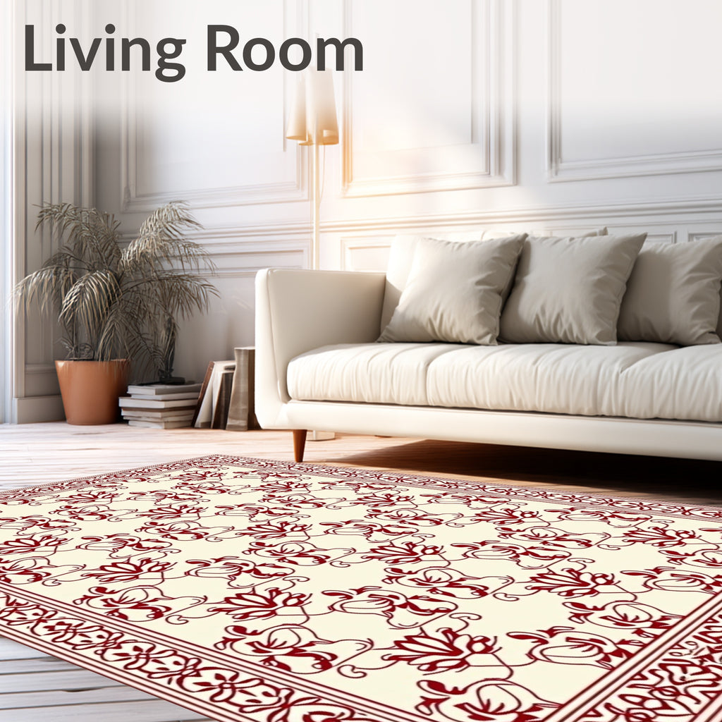 Crimson Floral Bordered Layout Rug