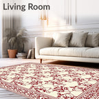 Crimson Floral Bordered Layout Rug