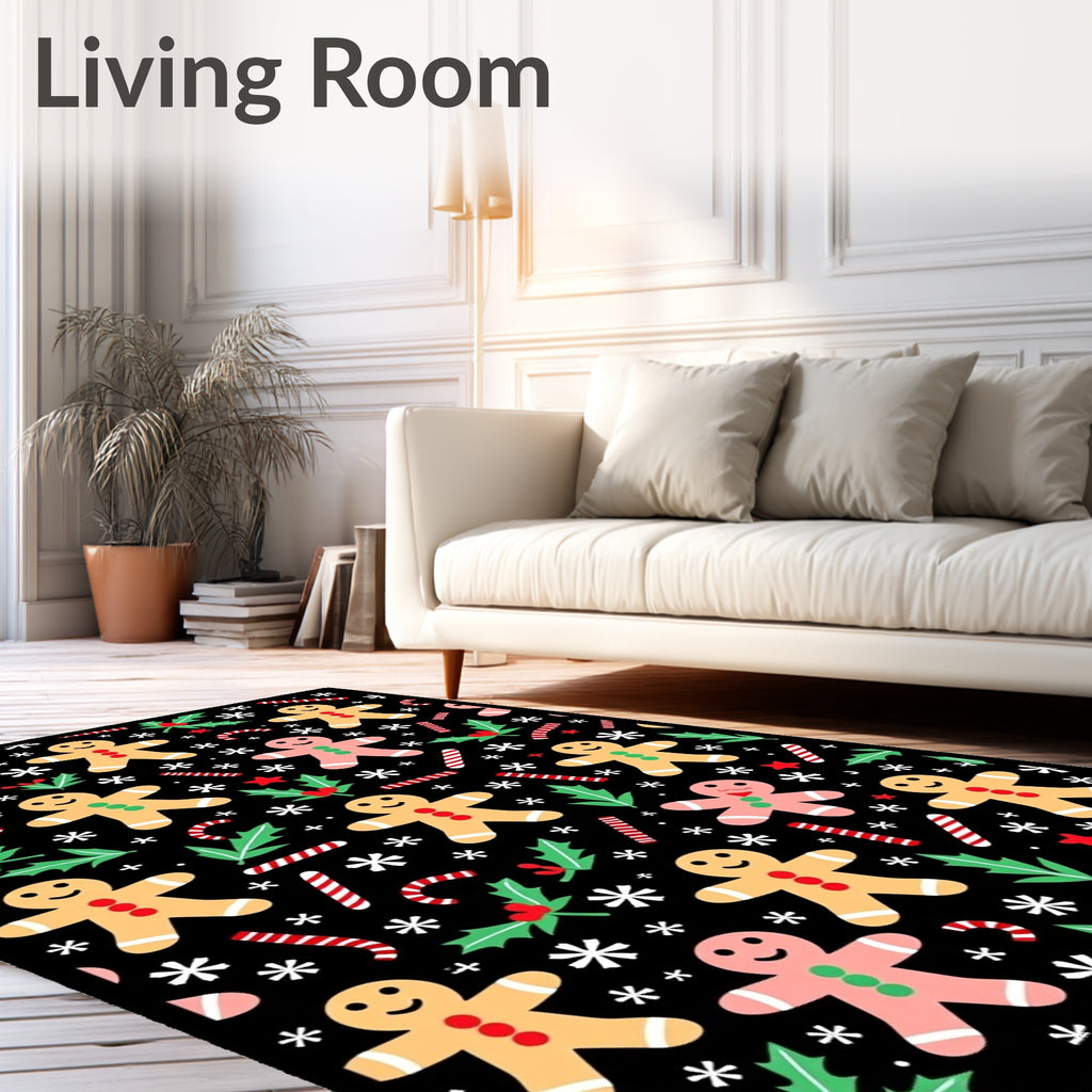 Festive Gingerbread Man Holly Candy Cane Rug