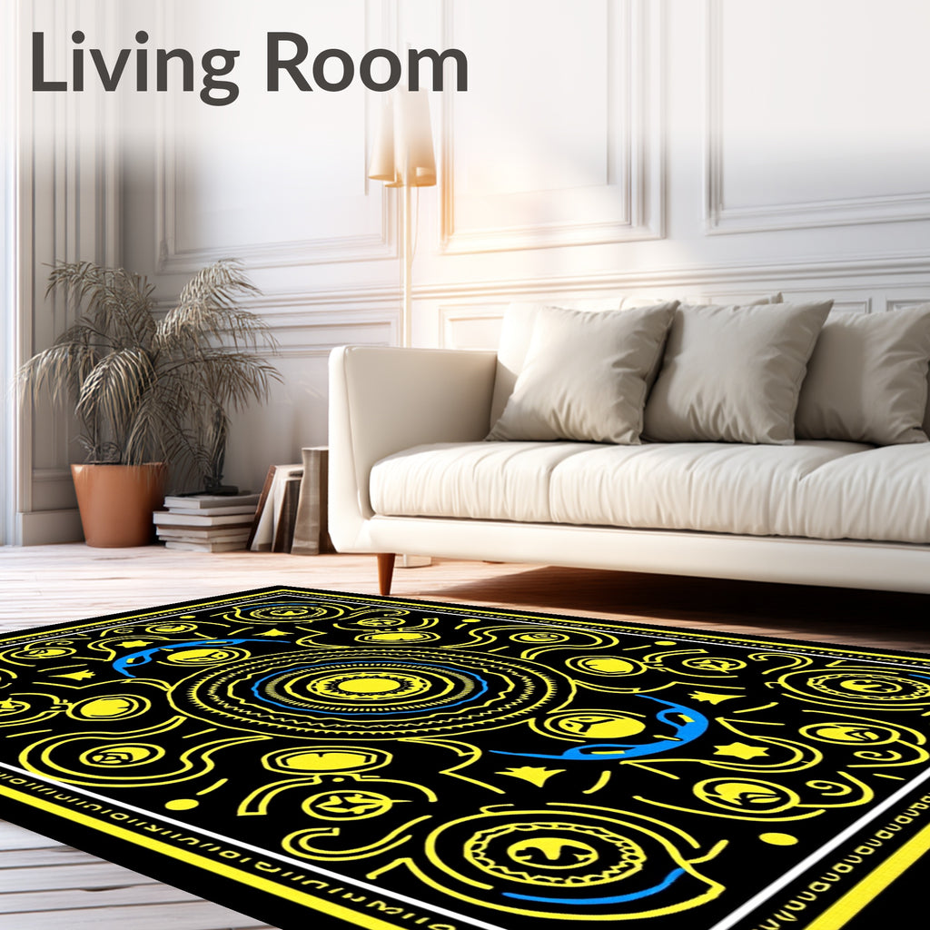 Bold Yellow Blue Sun Mandala Rug