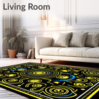 Bold Yellow Blue Sun Mandala Rug