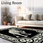 Bold Black Elephant Cream Border Rug