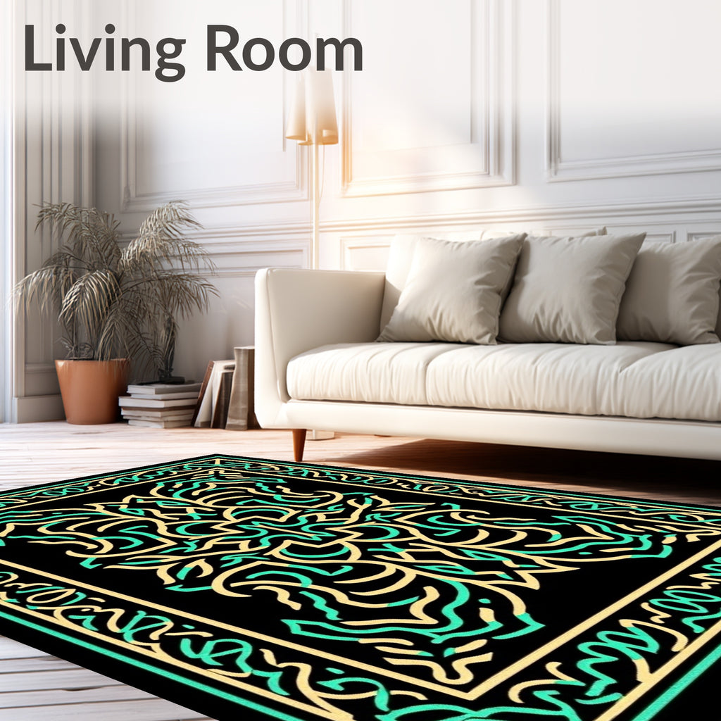 Black Golden Aqua Organic Border Rug
