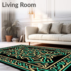 Black Golden Aqua Organic Border Rug