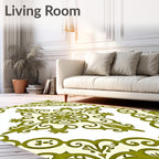 Olive Green Baroque Scroll Medallion Rug