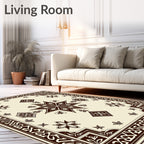 Ornate Brown Star and Floral Border Rug