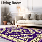 Purple Cream Floral Medallion Border Rug
