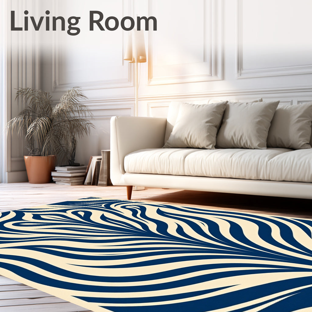 Dark Blue Floral Swirl Cream Rug