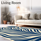Dark Blue Floral Swirl Cream Rug