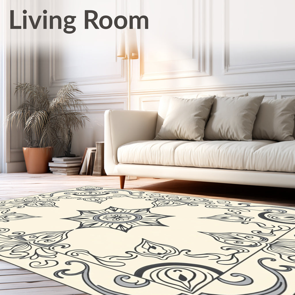 Cream and Gray Floral Medallion Rug