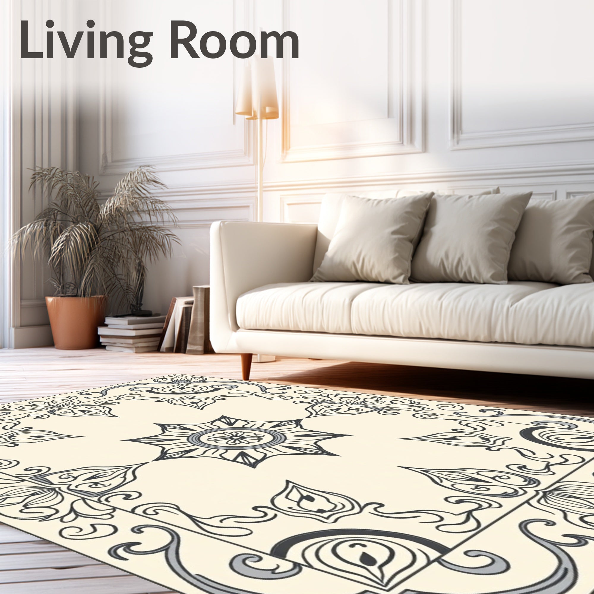 Cream and Gray Floral Medallion Rug