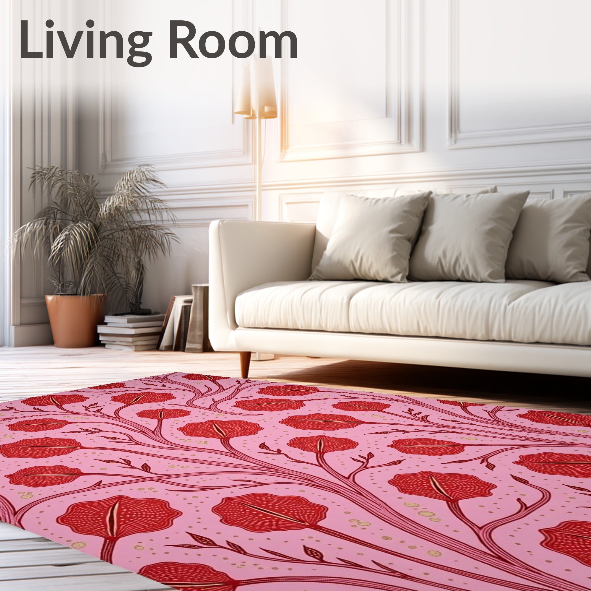 Pink Red Floral Vine Botanical Art Rug