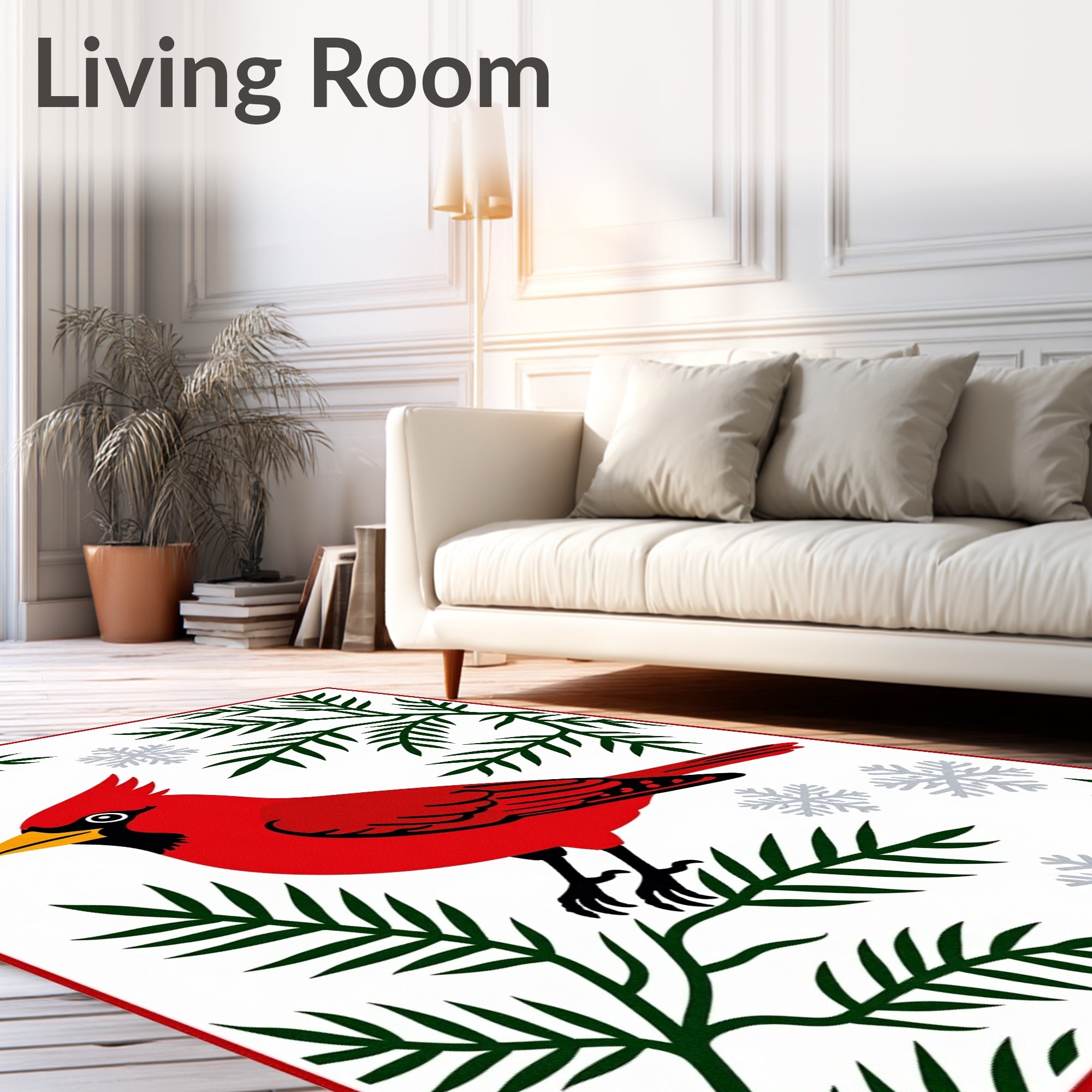 Vibrant Red Cardinal Winter Scene Rug