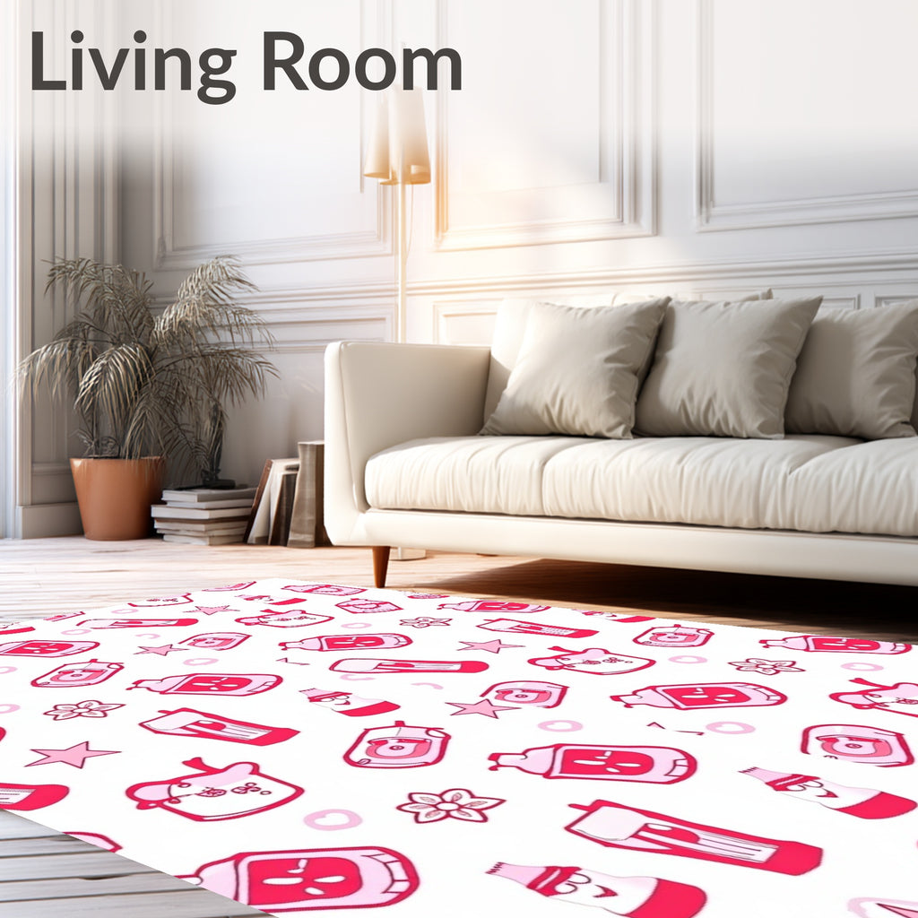 Whimsical Pink Cartoon Food Icons Rug