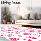Whimsical Pink Cartoon Food Icons Rug