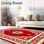 Crimson Cream Floral Sunburst Border Rug