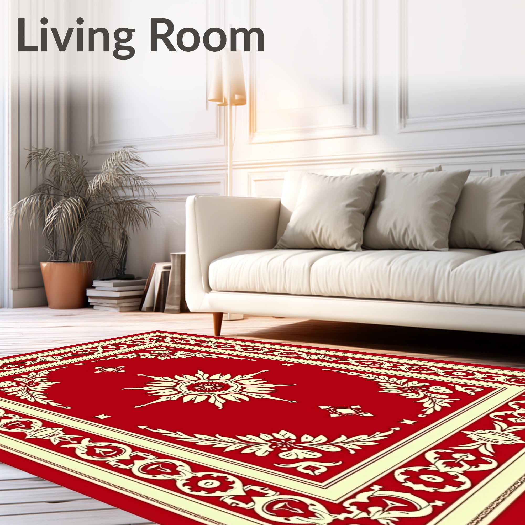 Crimson Cream Floral Sunburst Border Rug