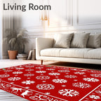 Crimson Red Snowflake Medallion Border Rug