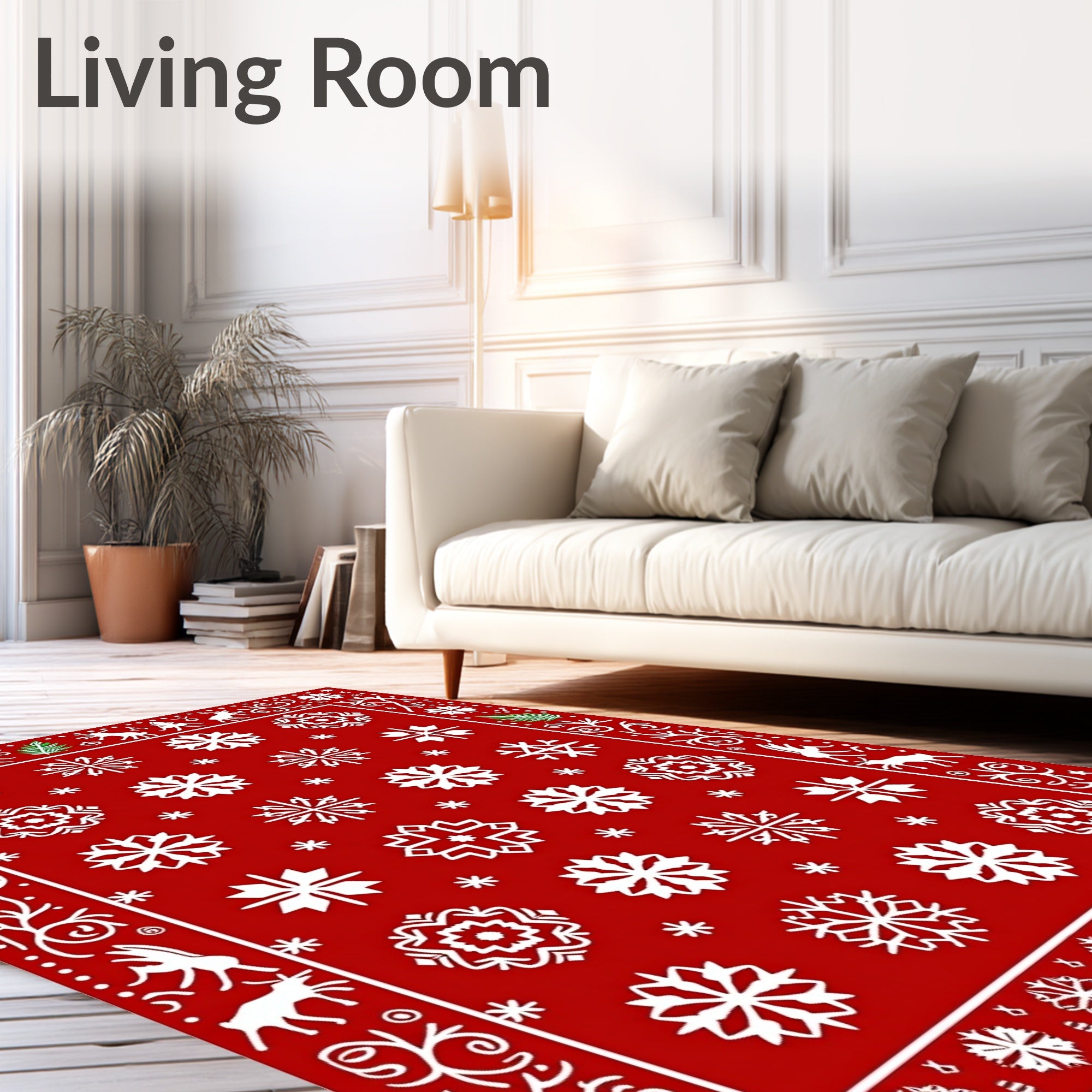 Crimson Red Snowflake Medallion Border Rug
