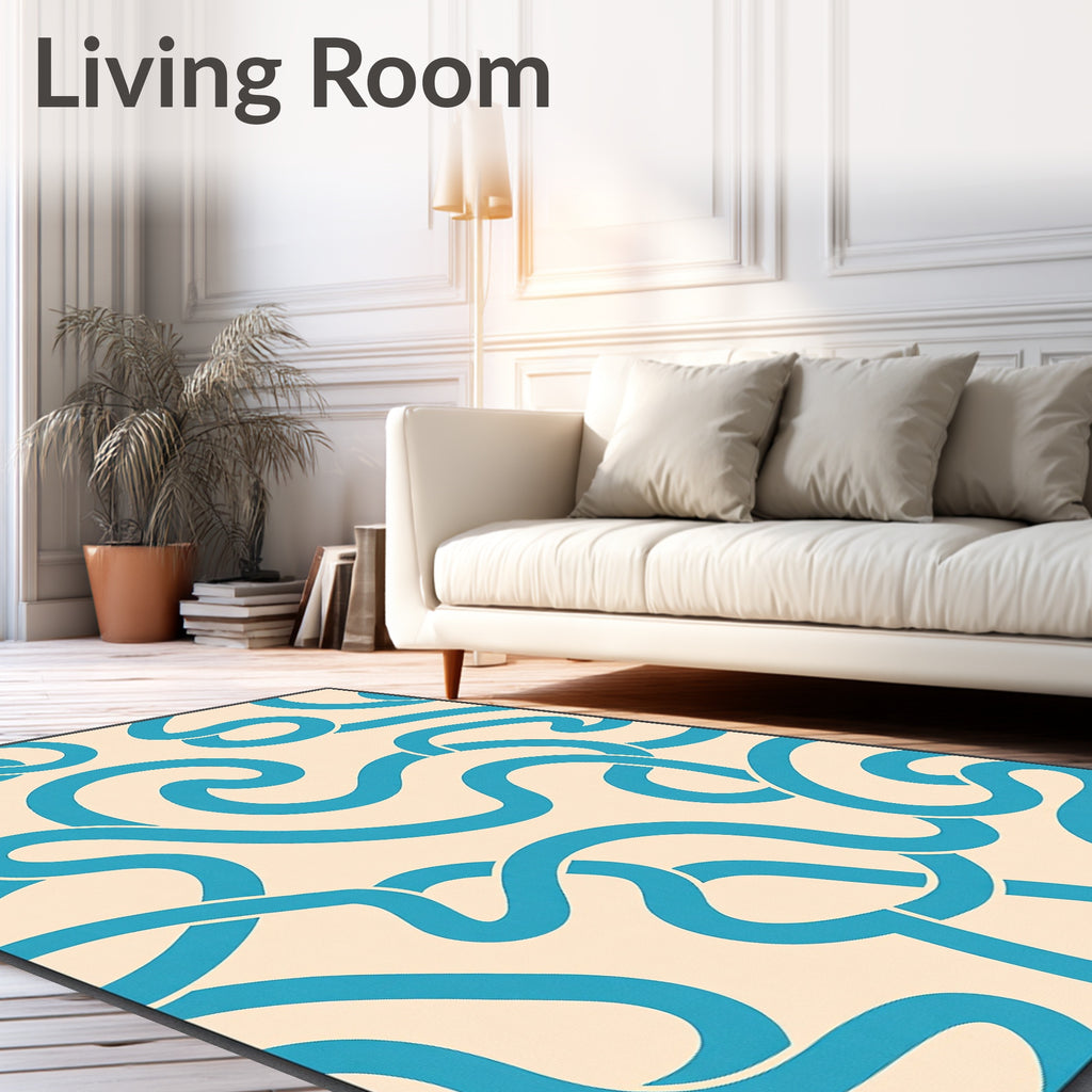 Aqua Cream Swirl Abstract Rug
