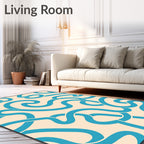 Aqua Cream Swirl Abstract Rug